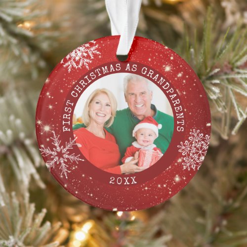 FIRST CHRISTMAS AS GRANDPARENTS Red Snowflake Ornament