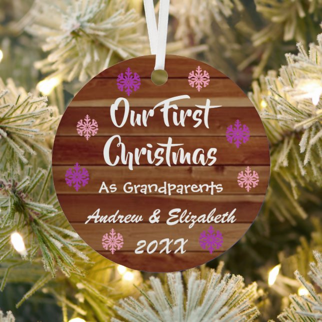 First Christmas As Grandparents Rustic Metal Ornament (Insitu)