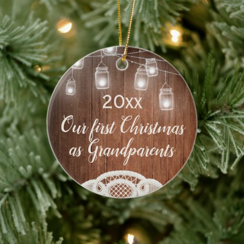 First Christmas as Grandparents Vintage Lights Ceramic Ornament