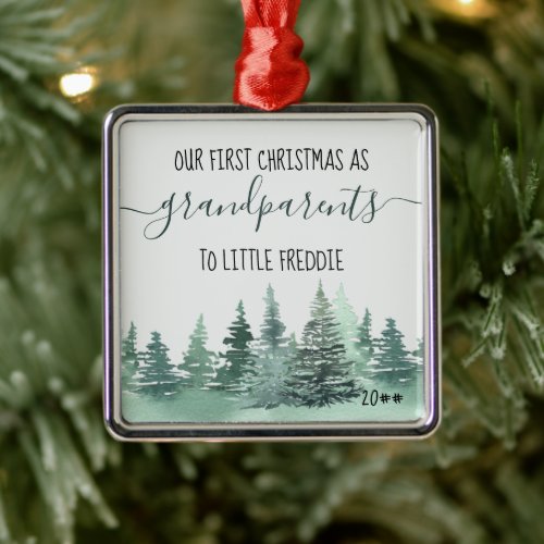 First Christmas as Grandparents Winter Forest Metal Ornament