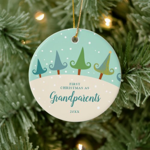 First Christmas As Grandparents Winter Pine Trees Ceramic Ornament