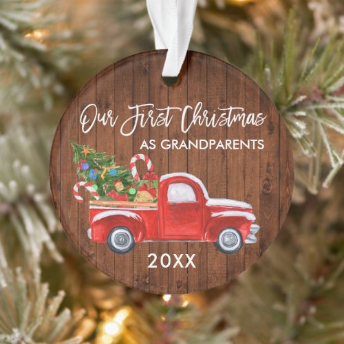 First Christmas as Grandparents Wood Truck Candy Ornament