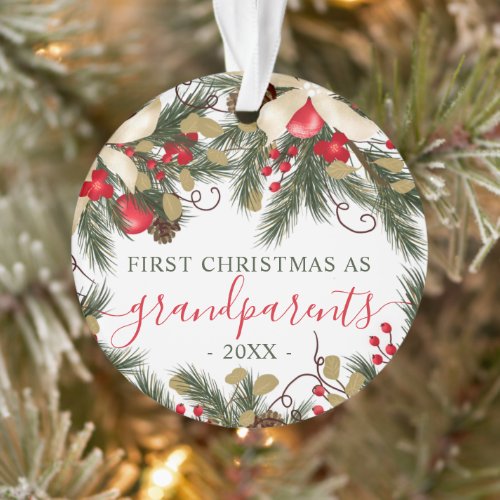 First Christmas as grandparents wreath chic photo Ornament