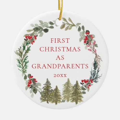 First Christmas as Grandparents Wreath Photo Ceramic Ornament