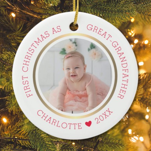 First Christmas As Great Grandfather Modern Photo Ceramic Ornament