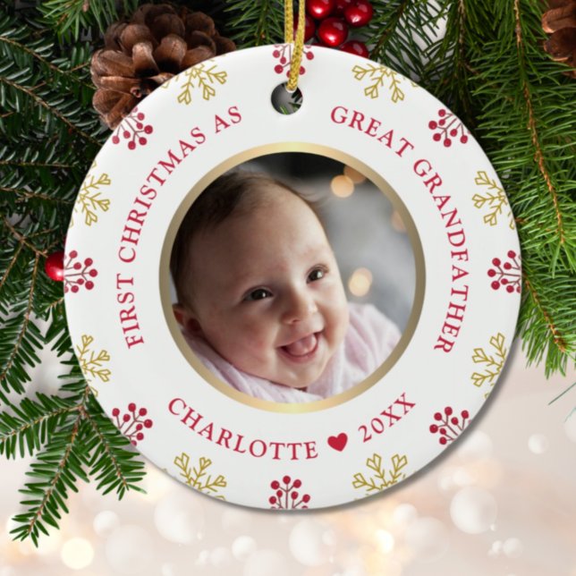 First Christmas As Great Grandfather Photo Ceramic Ornament (Creator Uploaded)