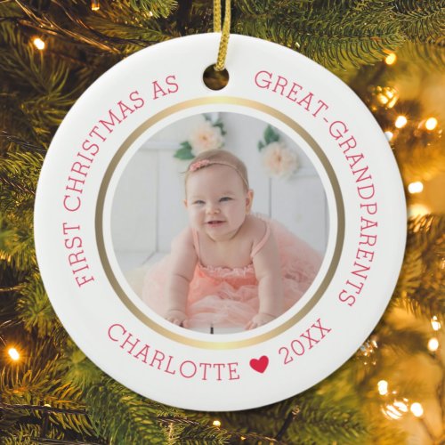 First Christmas As Great Grandparents Modern Photo Ceramic Ornament