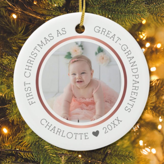 First Christmas As Great Grandparents Modern Photo Ceramic Ornament (Creator Uploaded)