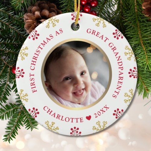 First Christmas As Great Grandparents Photo Ceramic Ornament