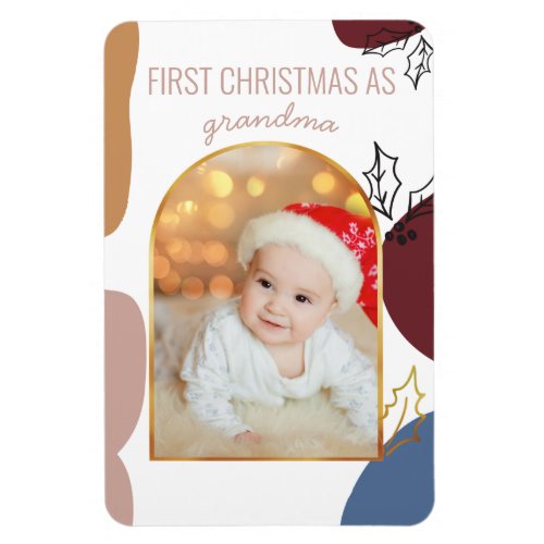 First Christmas as  Holly Shapes Gold Arch Photo Magnet