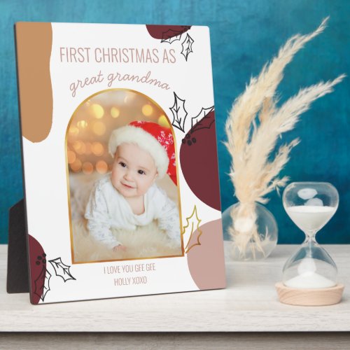 First Christmas as  Holly Shapes Gold Arch Photo Plaque