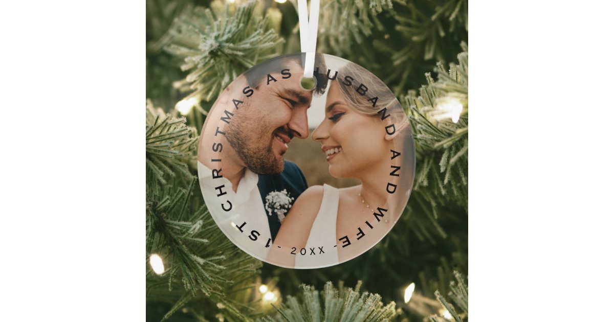 First Christmas as Husband & Wife Glass Ornament | Zazzle