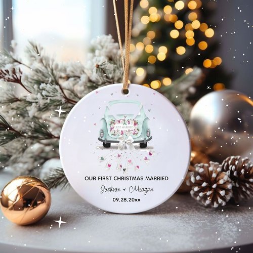 First Christmas As Married With Photo Ceramic Ornament
