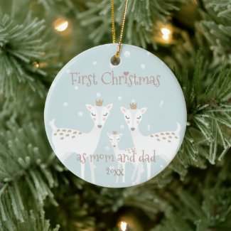First Christmas as Mom and Dad - Cute Deer Blue