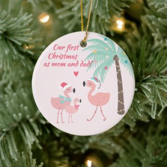 First Christmas as Mom and Dad Cute Santa Flamingo