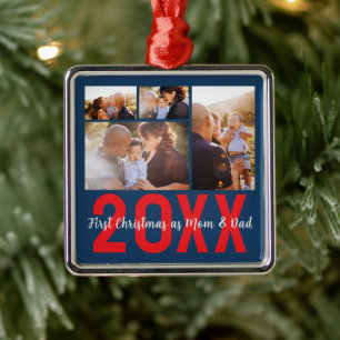 First Christmas as Mom & Dad Custom 4 Photo Metal Ornament