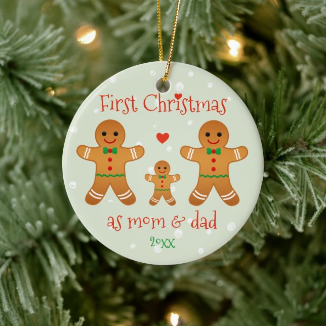 First Christmas as Mom & Dad - Gingerbread Men Ceramic Ornament (Tree)