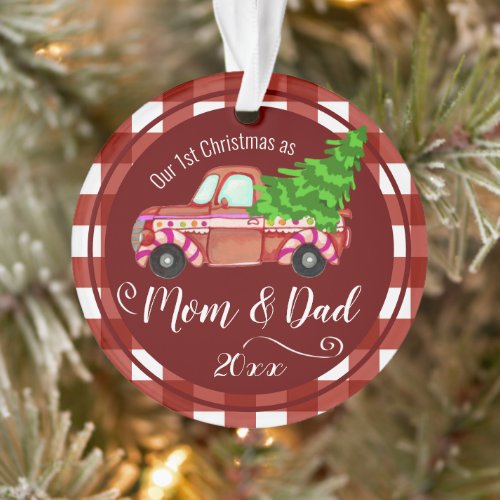 First Christmas as Mom  Dad Red Truck Photo Ornament