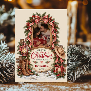 First Christmas as Mom & Dad Western Photo Holiday Card
