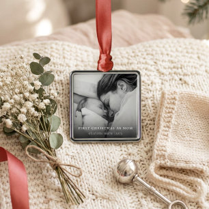 First Christmas As Mom Elegant Photo Metal Ornament