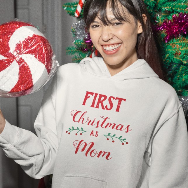 First Christmas as Mom family matching red text Hoodie (Creator Uploaded)
