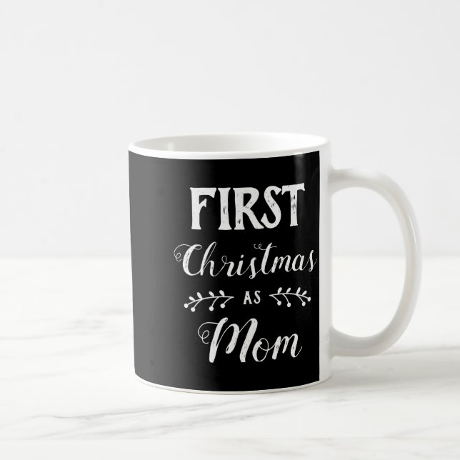 First Christmas As Mom Family Matching White Text  Coffee Mug (Right)