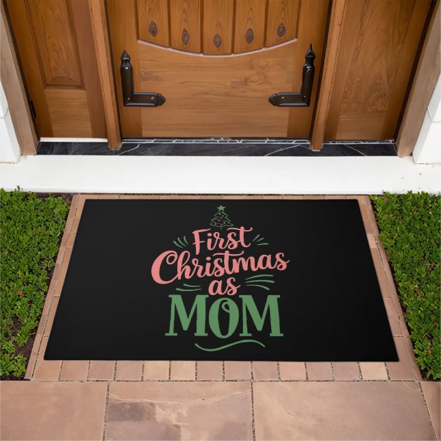 First Christmas As Mom Matching Christmas  Doormat (Outdoor)