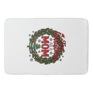 First Christmas As Mom Pine Wreath Tree Bath Mat