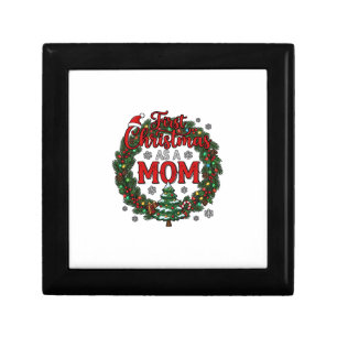 First Christmas As Mom Pine Wreath Tree Gift Box