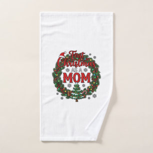 First Christmas As Mom Pine Wreath Tree Hand Towel