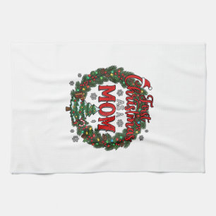 First Christmas As Mom Pine Wreath Tree Kitchen Towel