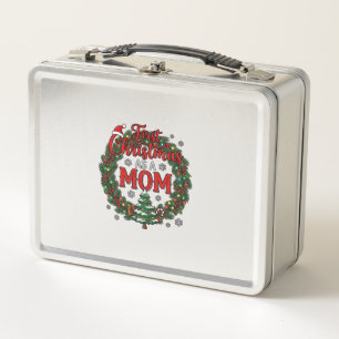 First Christmas As Mom Pine Wreath Tree Metal Lunch Box