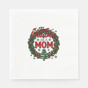 First Christmas As Mom Pine Wreath Tree Napkins