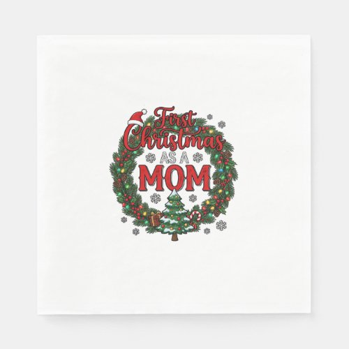 First Christmas As Mom Pine Wreath Tree Napkins