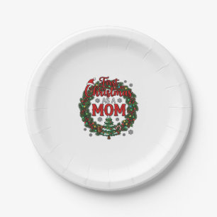 First Christmas As Mom Pine Wreath Tree Paper Plates