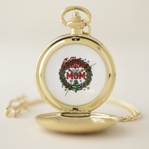 First Christmas As Mom Pine Wreath Tree Pocket Watch