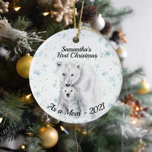 First Christmas as Mom Polar Bear Baby  Ceramic Ornament