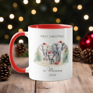 First Christmas as Mom Watercolor Baby Elephant Mug