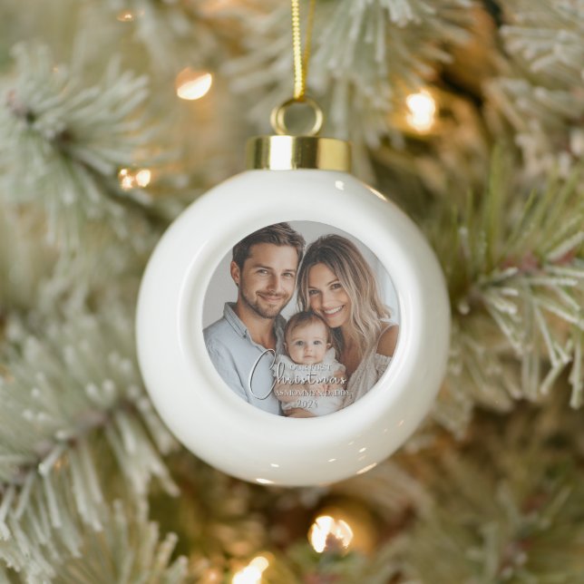 First Christmas As Mommy And Daddy Custom Photo Ceramic Ball Christmas Ornament (Tree)