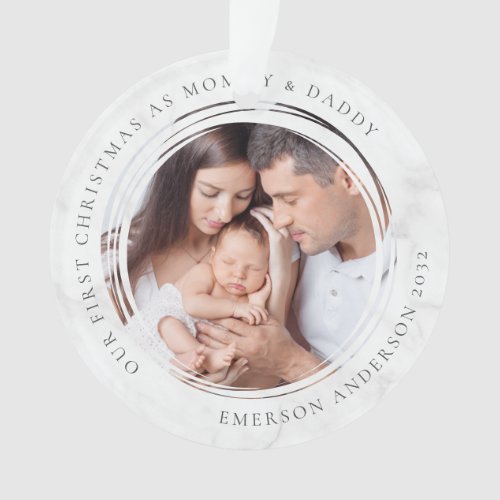 First Christmas as Mommy and Daddy Marble Photo  Ornament