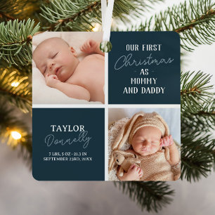 First Christmas as Mommy Daddy Blue Photo Metal Ornament