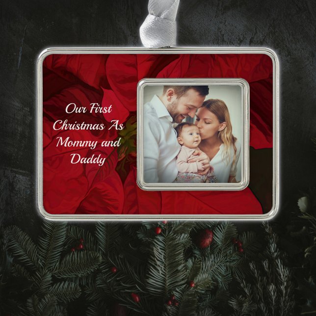 First Christmas As Mommy Daddy Photo Personalize Christmas Ornament (Creator Uploaded)
