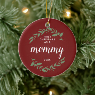 First Christmas As Mommy Personalized Red & Green Ceramic Ornament