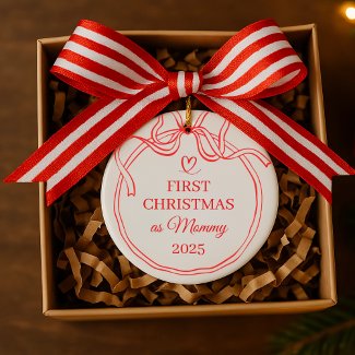 First Christmas as Mommy Red Bow Line Art