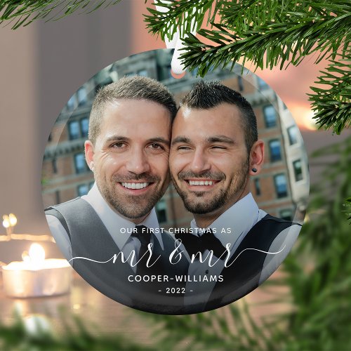 First Christmas as Mr and Mr LGBTQ Keepsake Glass Ornament
