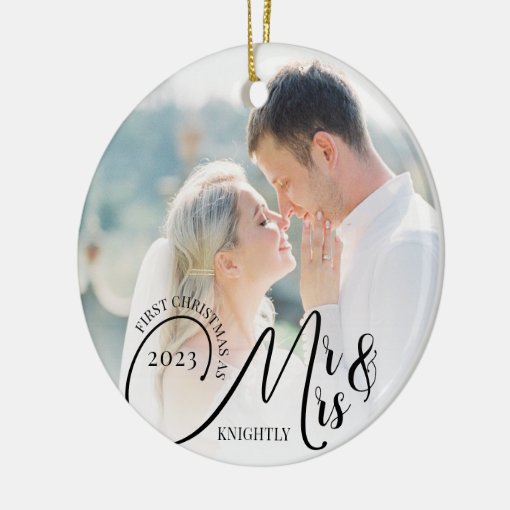 First Christmas as Mr and Mrs 2 Photo Black White Ceramic Ornament | Zazzle