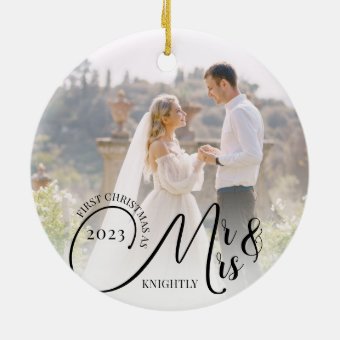 First Christmas as Mr and Mrs 2 Photo Black White Ceramic Ornament | Zazzle
