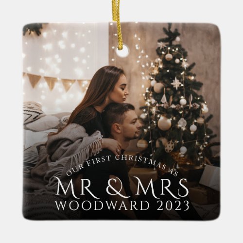 First Christmas As Mr And Mrs Couple Photo Ceramic Ornament