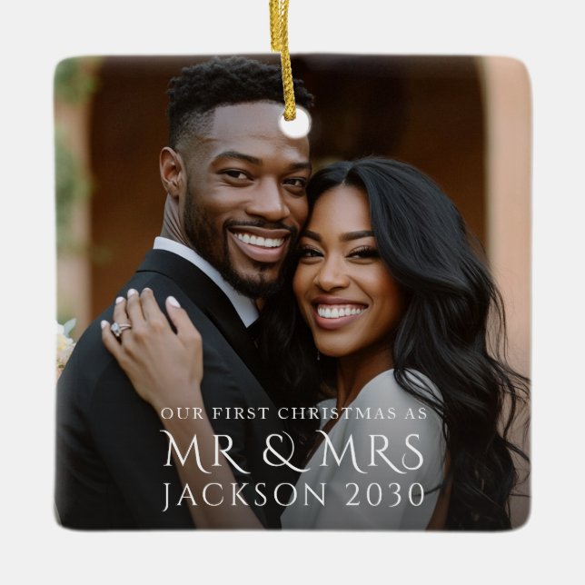 First Christmas As Mr And Mrs Couple Photo  Ceramic Ornament (Front)