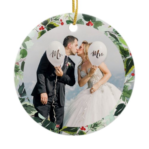 First Christmas as Mr and Mrs Custom Photo Ceramic Ornament